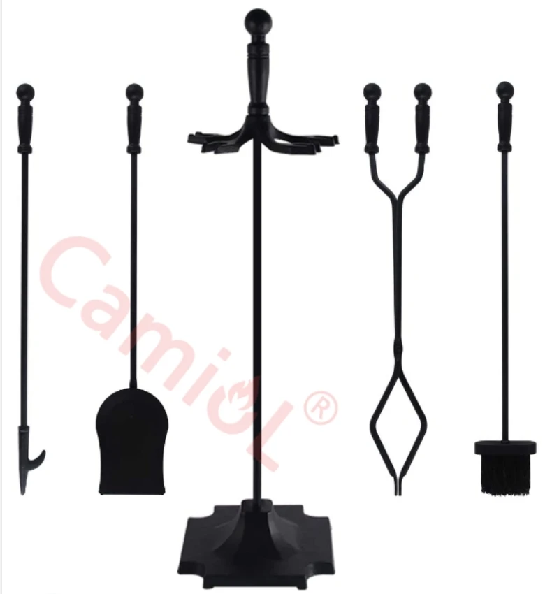 Juego de Herramientas de chimenea portátil para decoración del hogar, accesorios de chimenea, mármol plateado cepillado, 5 piezas