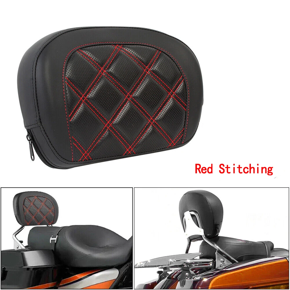 

Motorcycle Red Stitching Rear Passenger Sissy Bar Backrest Pad With Bracket For Harley Touring Softail Slim FLSL