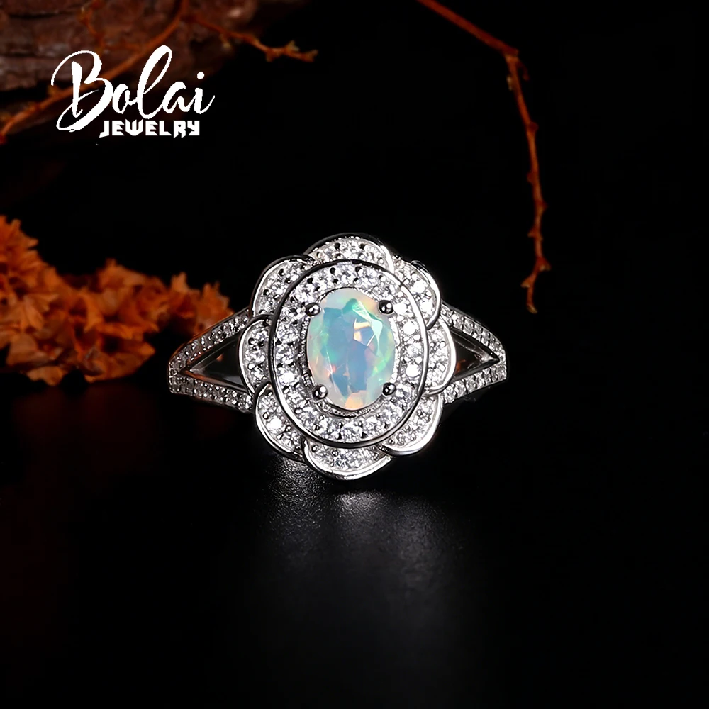 Elegant 925 Sterling silver ring natural opal October Birthstone gemstones fine jewelry for mom's Festive and birthdays gift