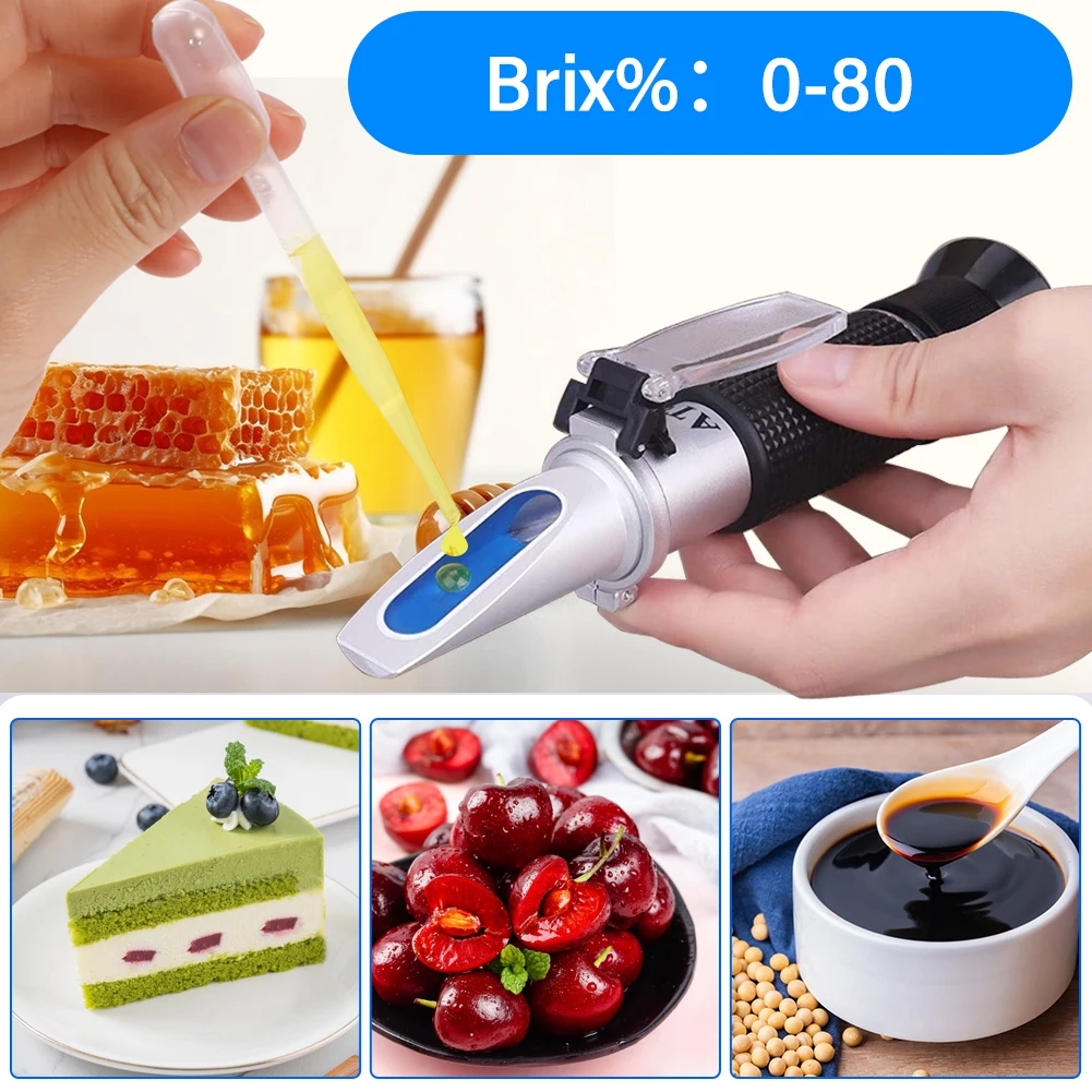 Brix Refractometer 0-80% - Accurate Sugar Measurement for Honey, Fruits, and Cake - ATC & Calibration Screw