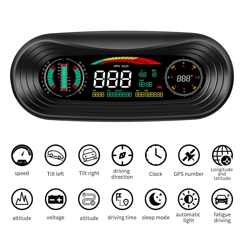 GPS Slope Meter P18 HUD car intelligent A smart GPS multi- functional horizontal speedometer for driving