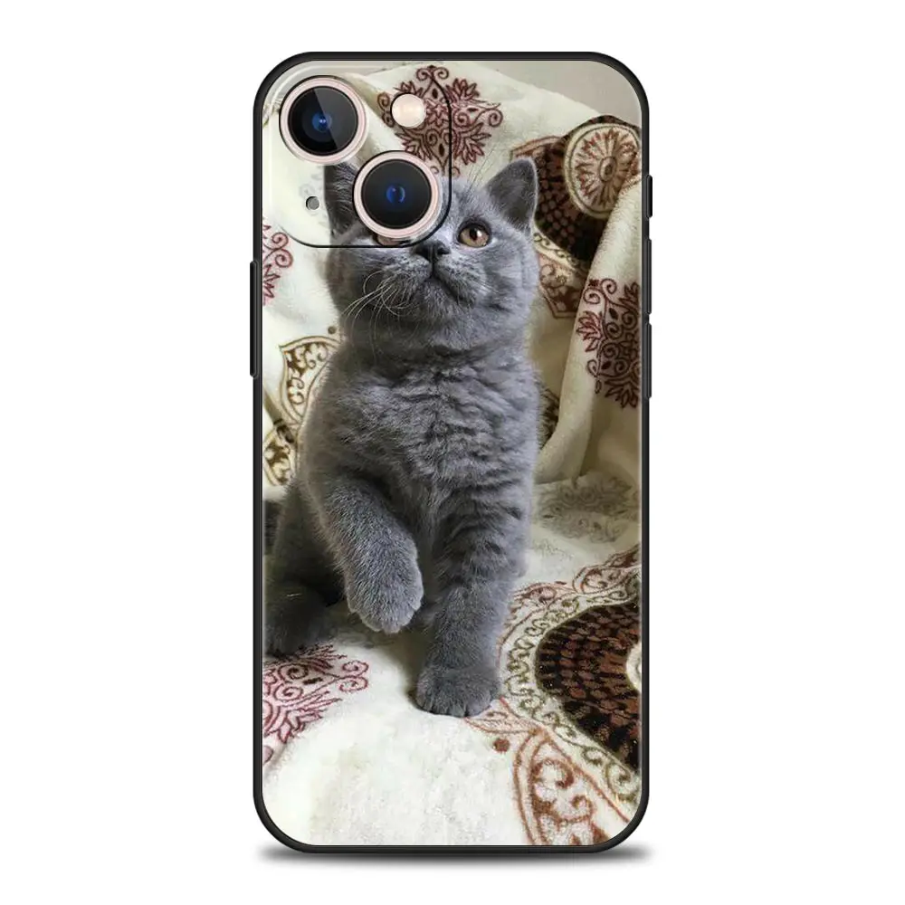 Phone Case For iPhone 16 15 14 13 12 11 Pro Max XS X XR SE 7 8 Plus Soft Silicone Black Cover Funda Cartoon Fun Cat Pet Dog