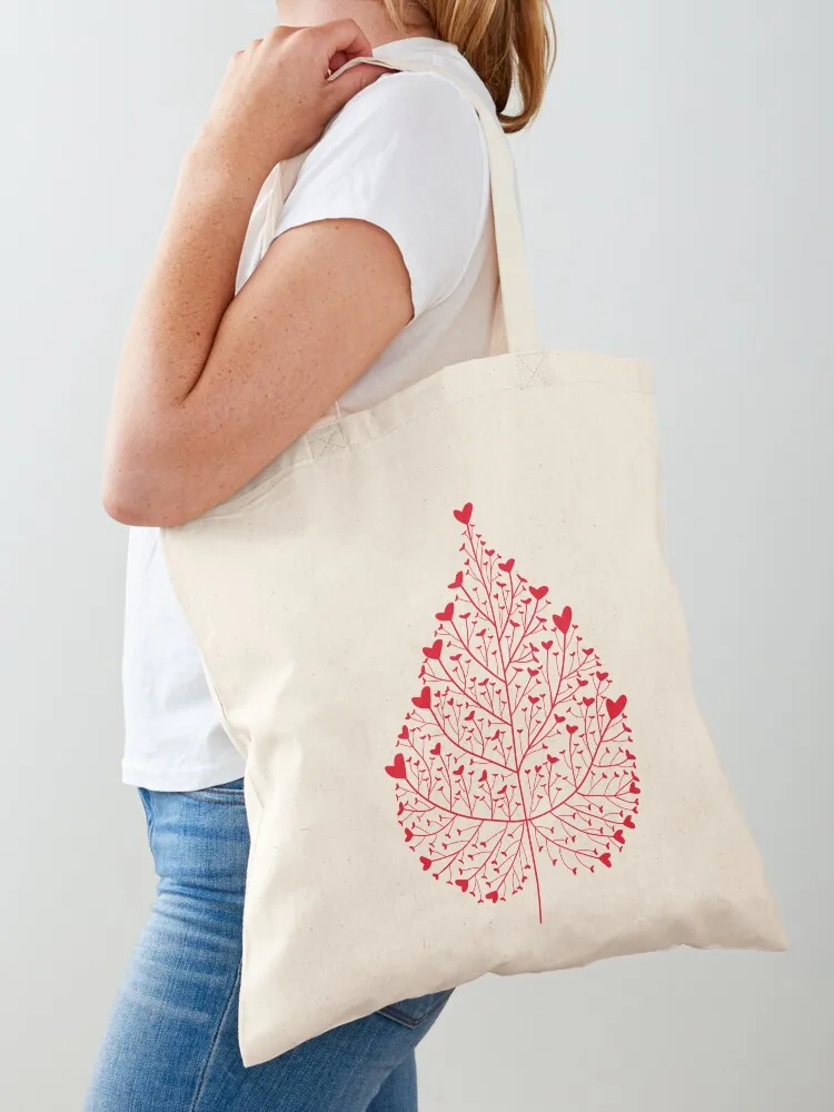 

Red heart leaf drawing Tote Bag canvas shopping bag custom canvas bag Shopper luxury women