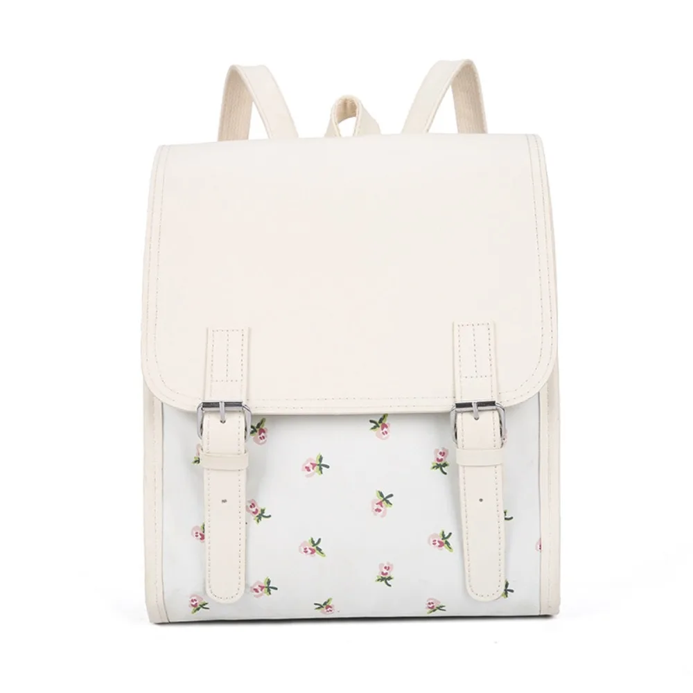 Handbag Fashion Flap Backpack Large-Capacity College Style PU Leather Flip School Bag Square Aesthetic Flower School Bagpack