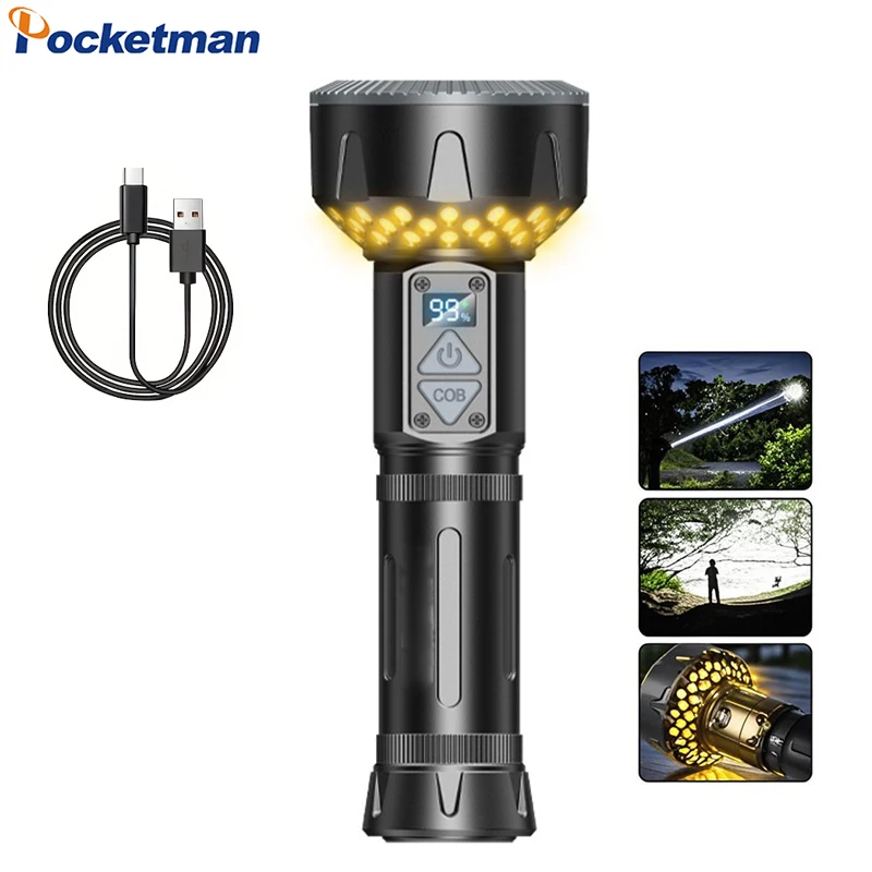 

Powerful LED Flashlight Multi-functional Long Range USB Rechargeable Torch Tactical Flashlights Outdoor Emergency Torches