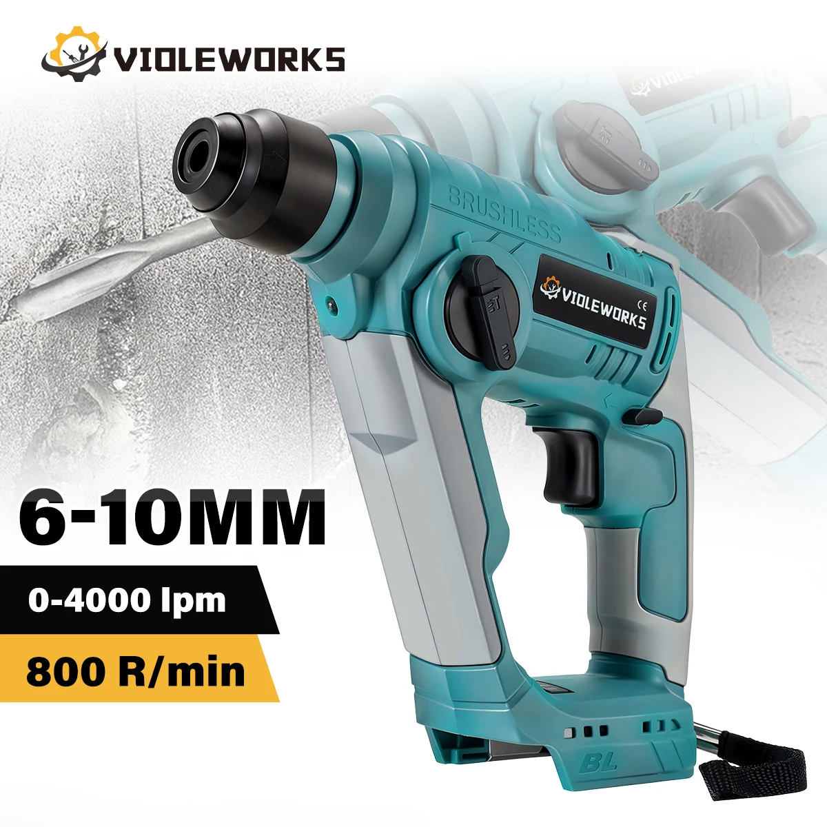 VIOLE WORKS 10MM Brushless Electric Hammer Cordless Electric Impact Drill Multi-function Rotary Electric Pick Tools