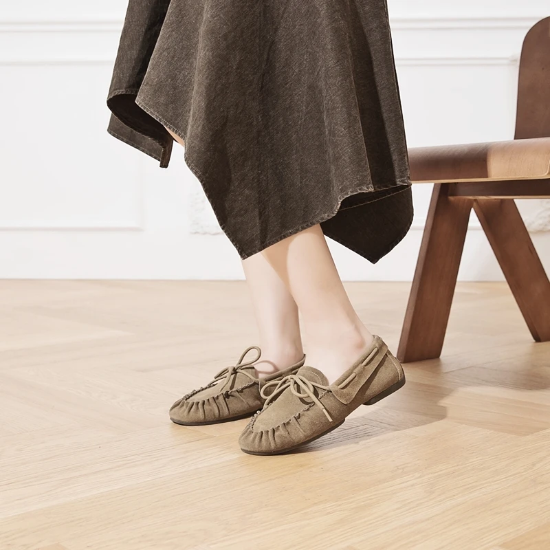 AIYUQI 2026 Neue Damen-Flachschuhe Handgenähte Falten-Loafer in Übergrößen Lässige Lederschuhe für Damen – Detail 3