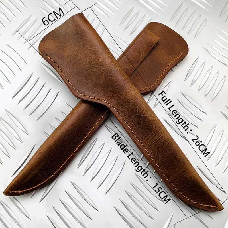 1 PC Crazy Horse Leather Fixed Blade Sheath, High-Quality Cowhide, Brown Leather Sheath