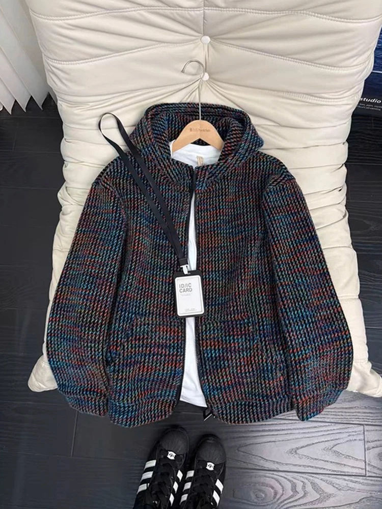 

Американский ретро цветной блузный кардиган с капюшоном, мужской осенне-зимний ленивый Sle, элитный модный тяжелый топ с капюшоном