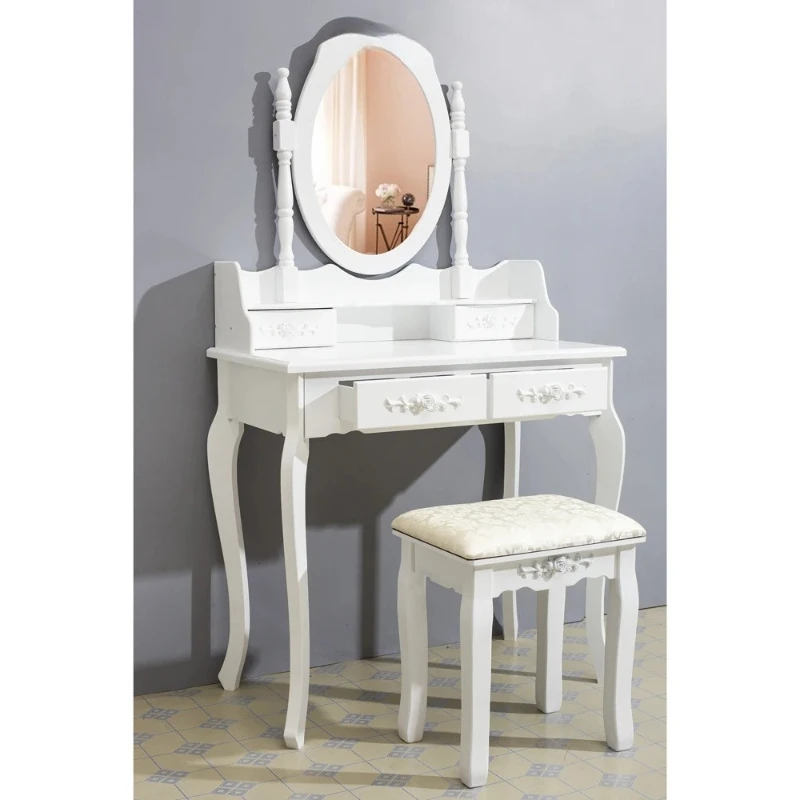 

Mirrored Makeup Dresser Vanity Table Modern Dressing Table Set with Stool for Bedroom