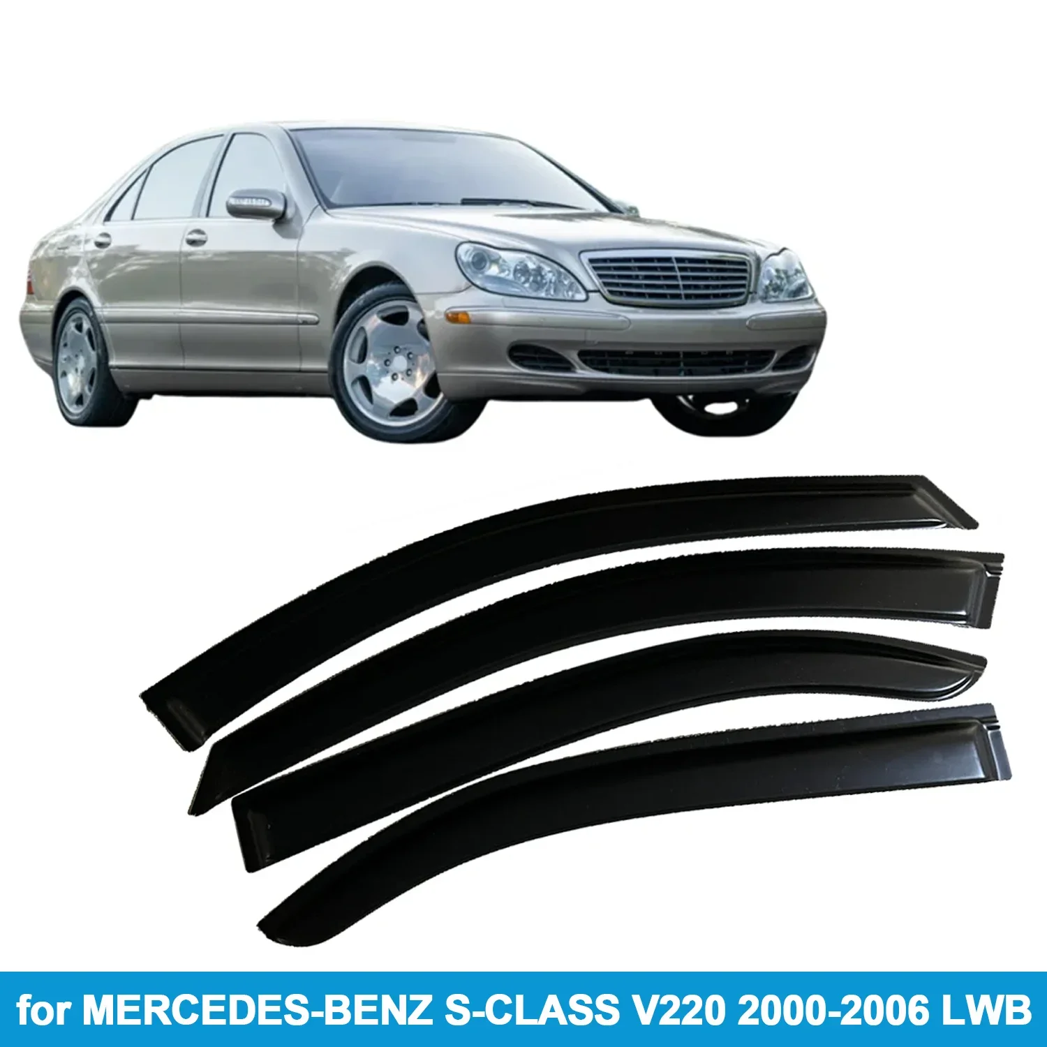 

Window Visor for MERCEDES-BENZ S-CLASS W220 V220 LWB 2000-2006 Rain Guard Side Vent Deflector Weathershield Outside-Mount