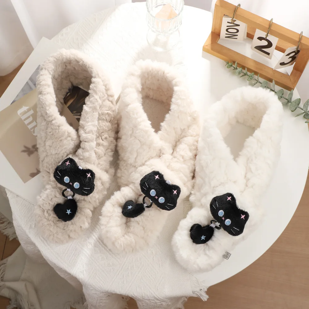 Japanese Plush Kitten Scarf Female Autumn and Winter Warm Imitation Fur Cross Neck Scarf Cute Student Versatile Jewelry