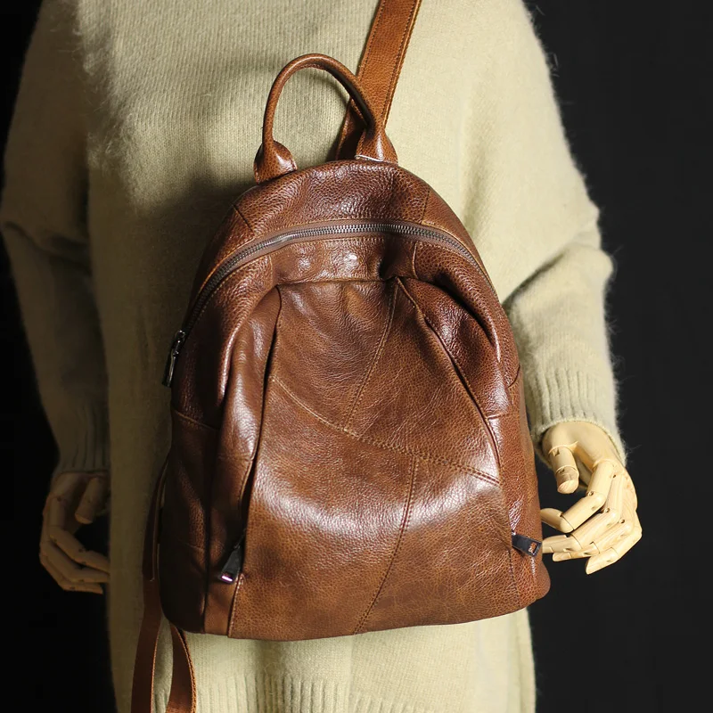 Large Capacity Women's Genuine Leather Backpack Female School Bag Laptop Backpack
