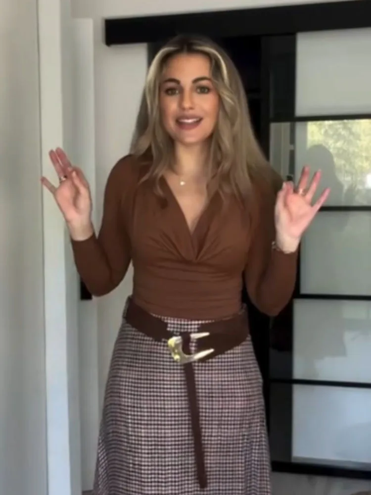 HH Women's Winter Fashion Versatile Silk Texture Drape Slim Shirt Female Temperament Lapel Sexy Casual Long Sleeve Shirt Mujer