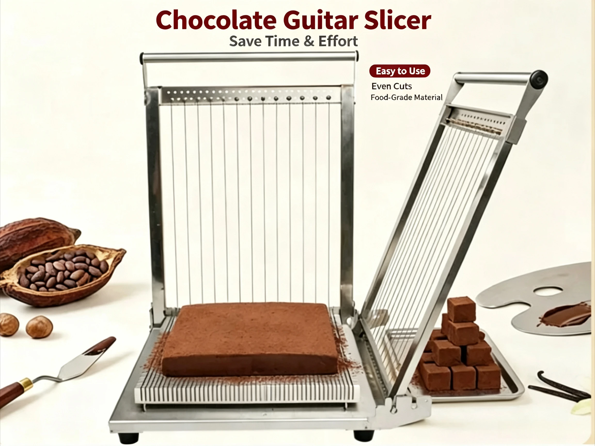 Chocolate Guitar Cutting Machine Jelly Drops Square Cutter Machine Chocolate Dicing Soft Sweet Slicing 400*400mm