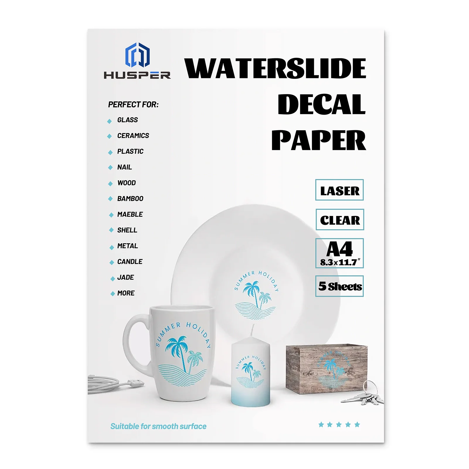 A4 Size Laser Clear Waterslide Decal Paper 5 Sheets Paper Material Water-Slide Transfer Paper Printable Decals for Crafts