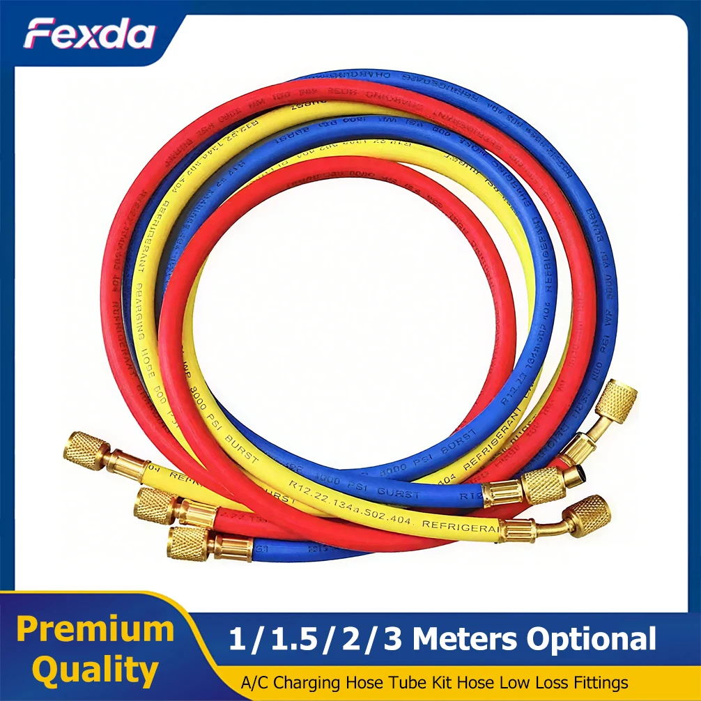 3000psi A/C Charging Hose Tube Kit Hose Low Loss Fittings for R134A R12 R22 Refrigerant Air Conditioning Manifold Gauge 1/4