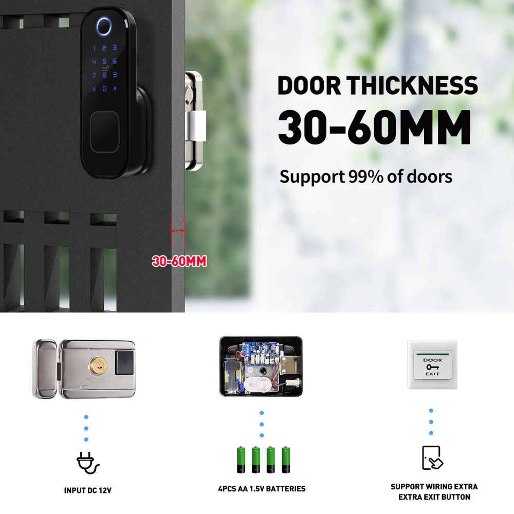 Imagem -05 - Keyless Tuya Wifi App Controlado ao ar Livre Smart Lock Fechadura Digital Senha de Impressão Digital Fechadura Eletrônica Garden Gate Lock