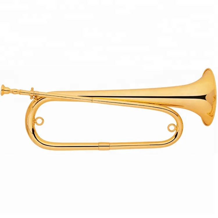 

Simple Design Bugle Horn Gold Lacquer Finish Bb Key Musical Horn