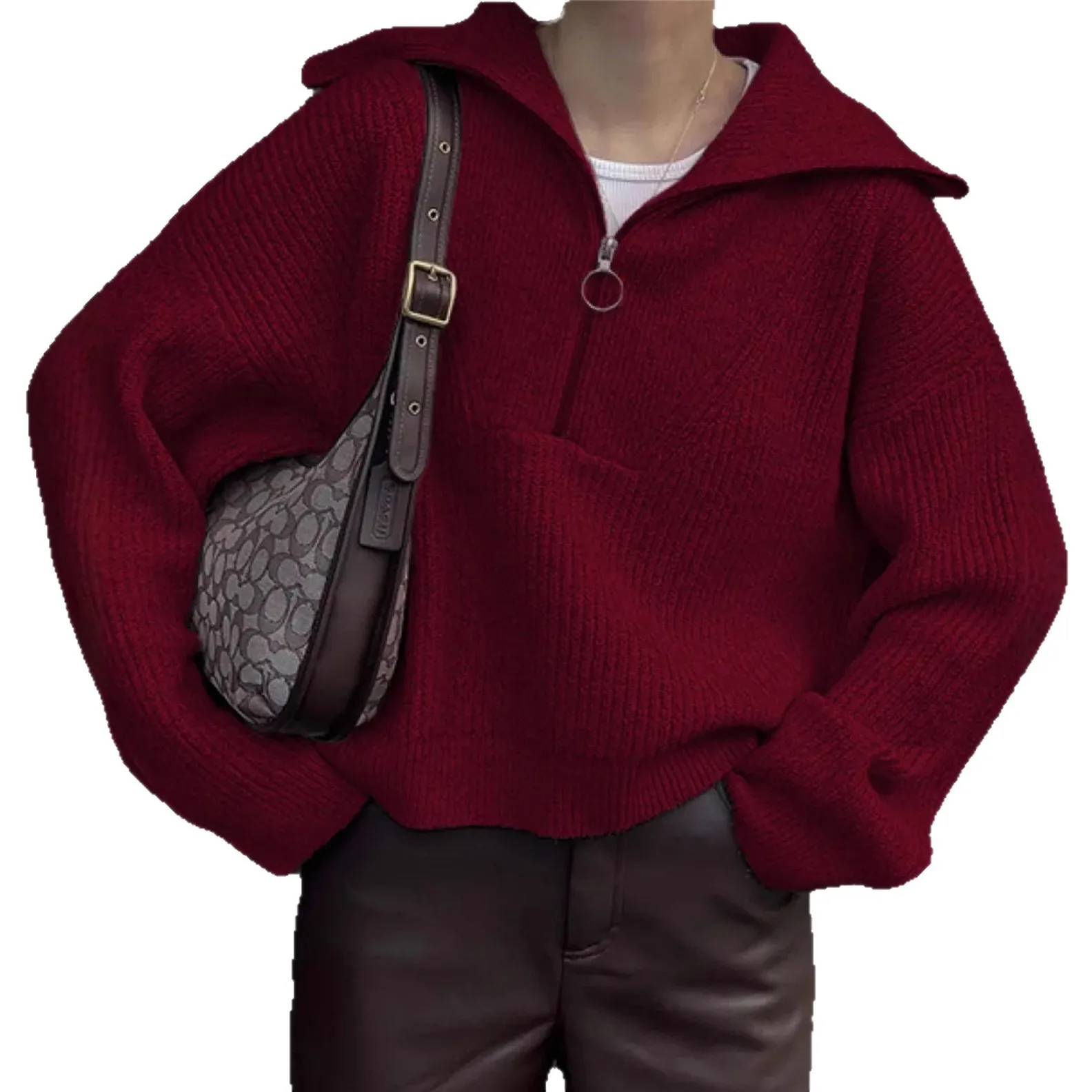 Color Blo Zipper Pullover Casual Women's Sweater Long Sve Polyester Fiber 70% Other Materials 30%  Color Knitwear