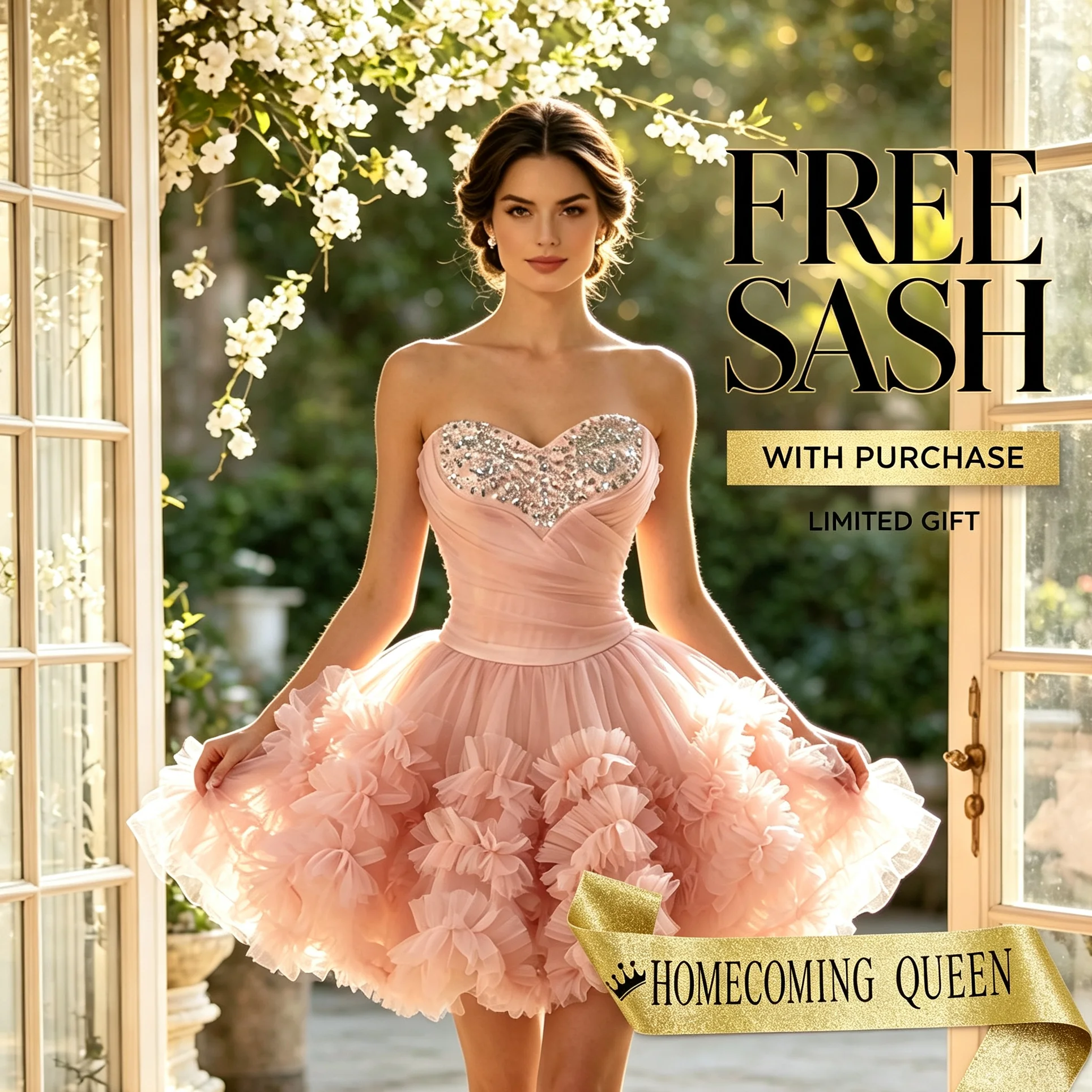 Strapless Sweetheart Hoco Dress 2026 Rhinestone Bust 3D Floral Ruffle Mini Formal Gown Homecoming Gown Customized Cocktail Dress