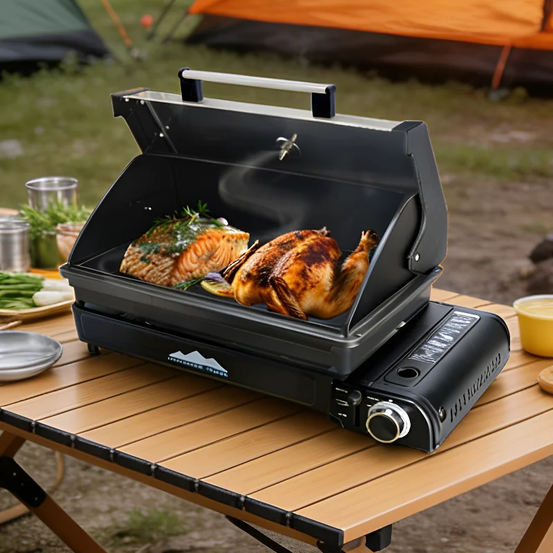 Camping Kitchen Stoves  Gas Stove With Oven Portable Outdoor Camping Windproof Stainless Steel Gas Stove Camping Cooking Set