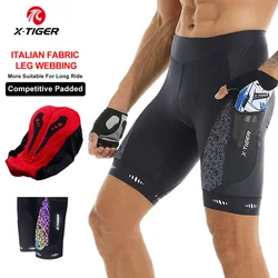 X-Tiger Men Cycling Shorts Summer Lycra Bike Bib Shorts With Pockets Breathable Anti-Slip Leg Strip Sports MTB Bicycle Tights