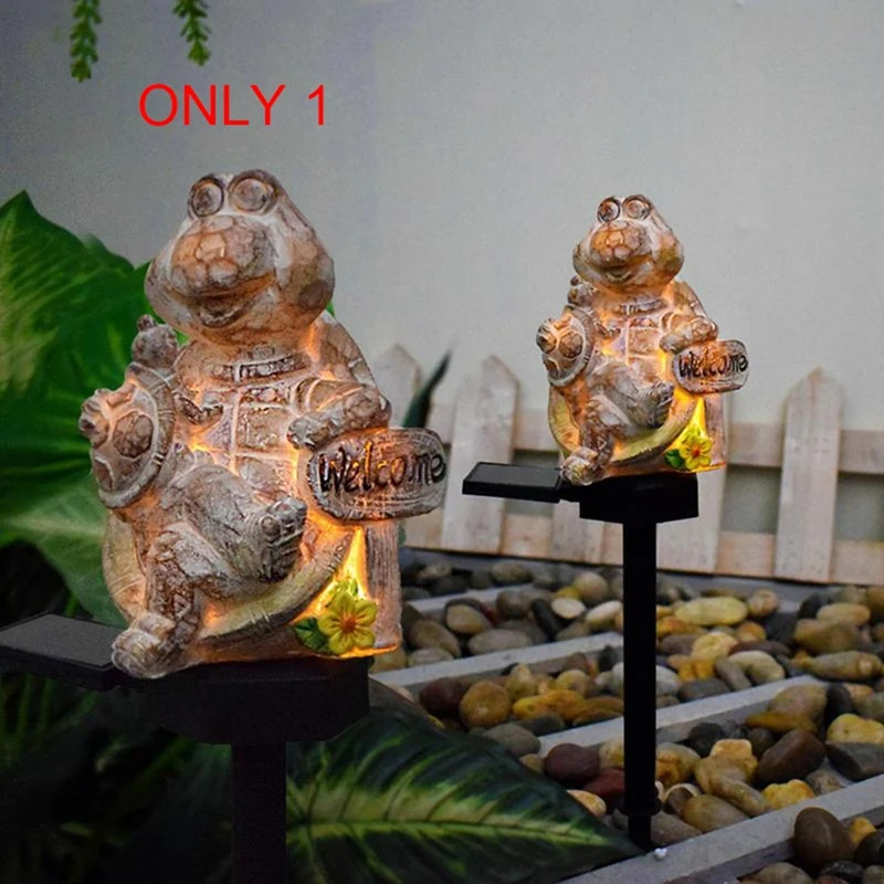 HFIL-Sea Turtle Solar Yard Stake Resin Solar Powered Stake Light For Garden Engraved Animal Statue Waterproof Solar Landscape