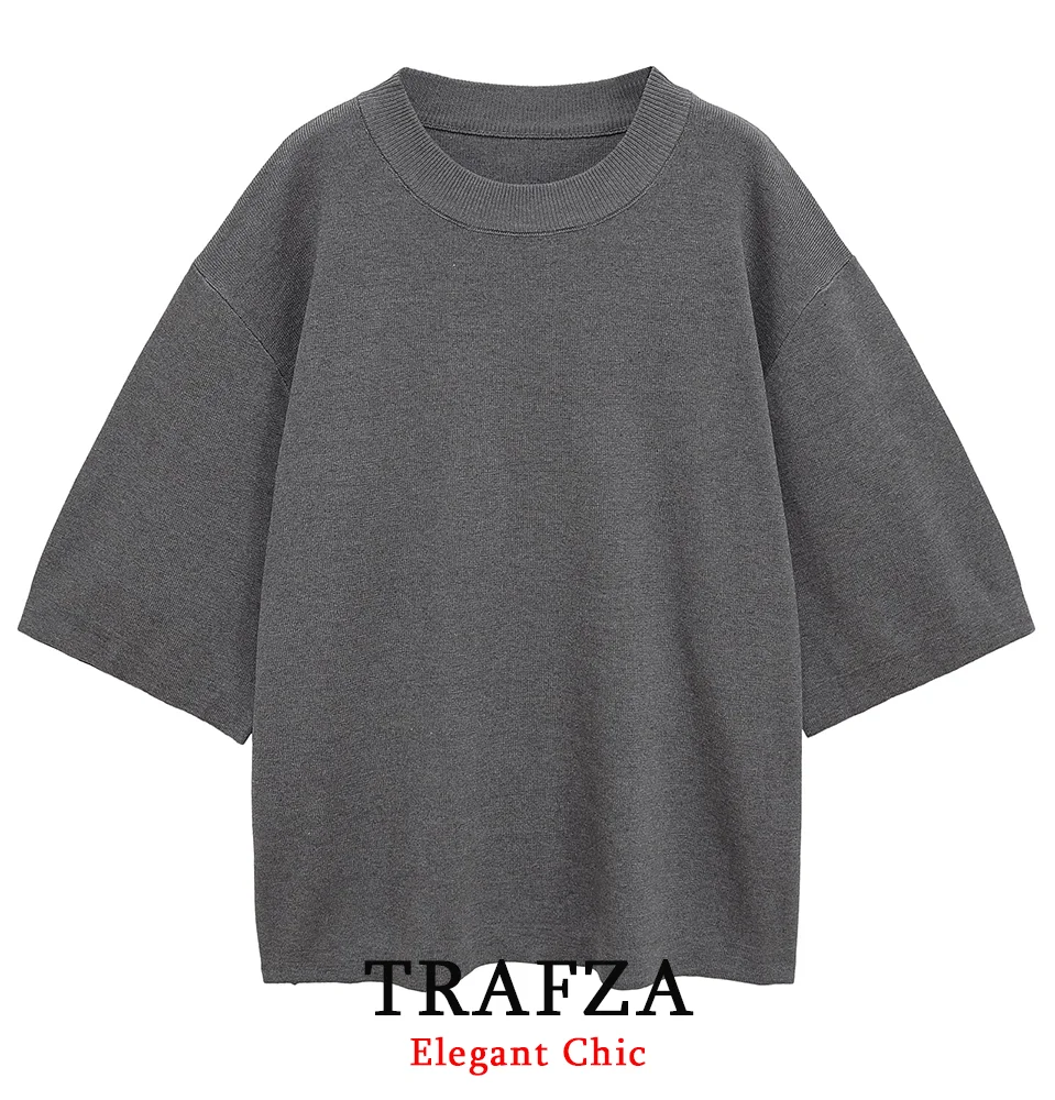 

KONDALA Women Casual Loose Sweater O-Neck Half Wide-Sleeved Gray Sweater 2025 Spring Fall Fashion Simple Versatile Female Sweate