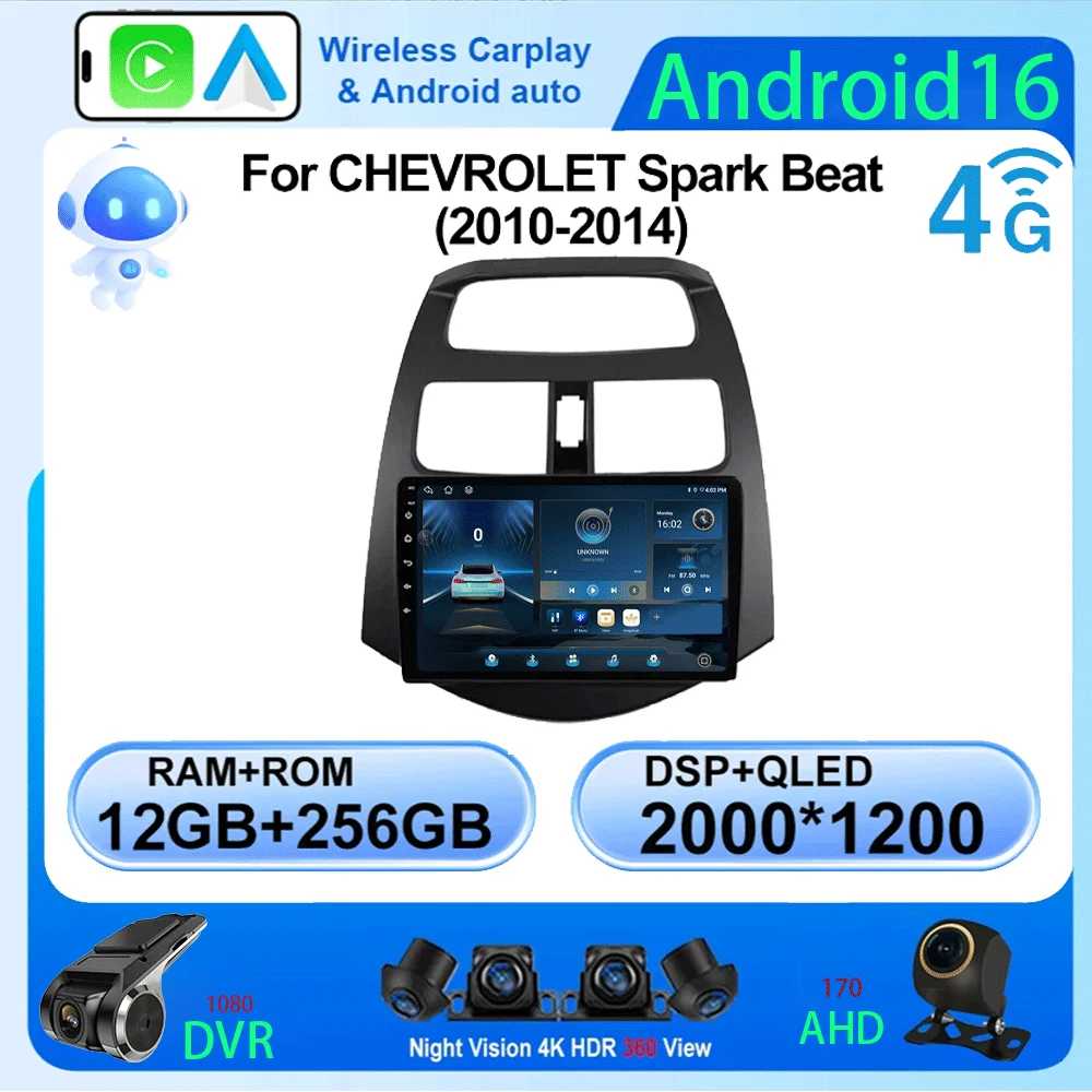 

Android 16 video Player Carplay Car Radio For Chevrolet Spark Beat Matiz Creative 2010 - 2014 Multimedia GPS 2din Stereo