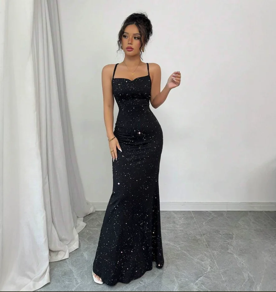 

Sparkle Sequins Mermaid Ankle Length Prom Gowns Women's Sexy Spaghetti Sleeveless Evening Dress Customized Party Dress