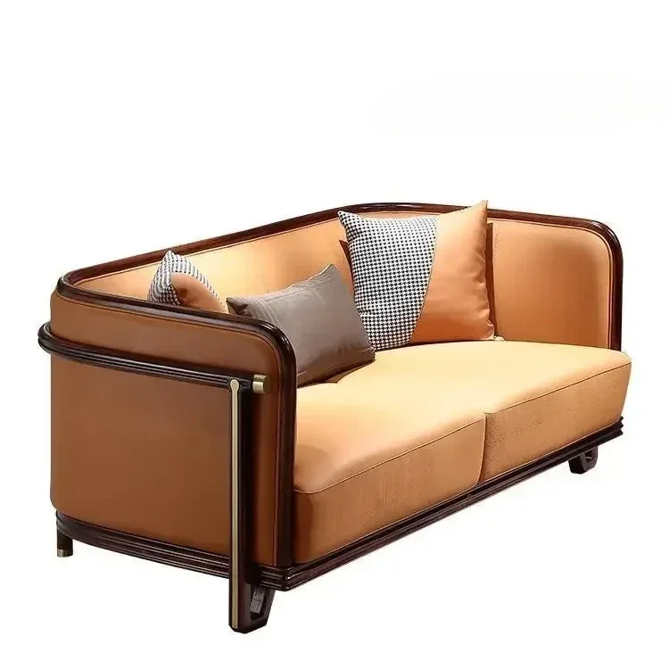 

N Light, роскошный новый китайский кожаный диван из черного дерева для гостиной, современный дзен, новый национальный дом прилива