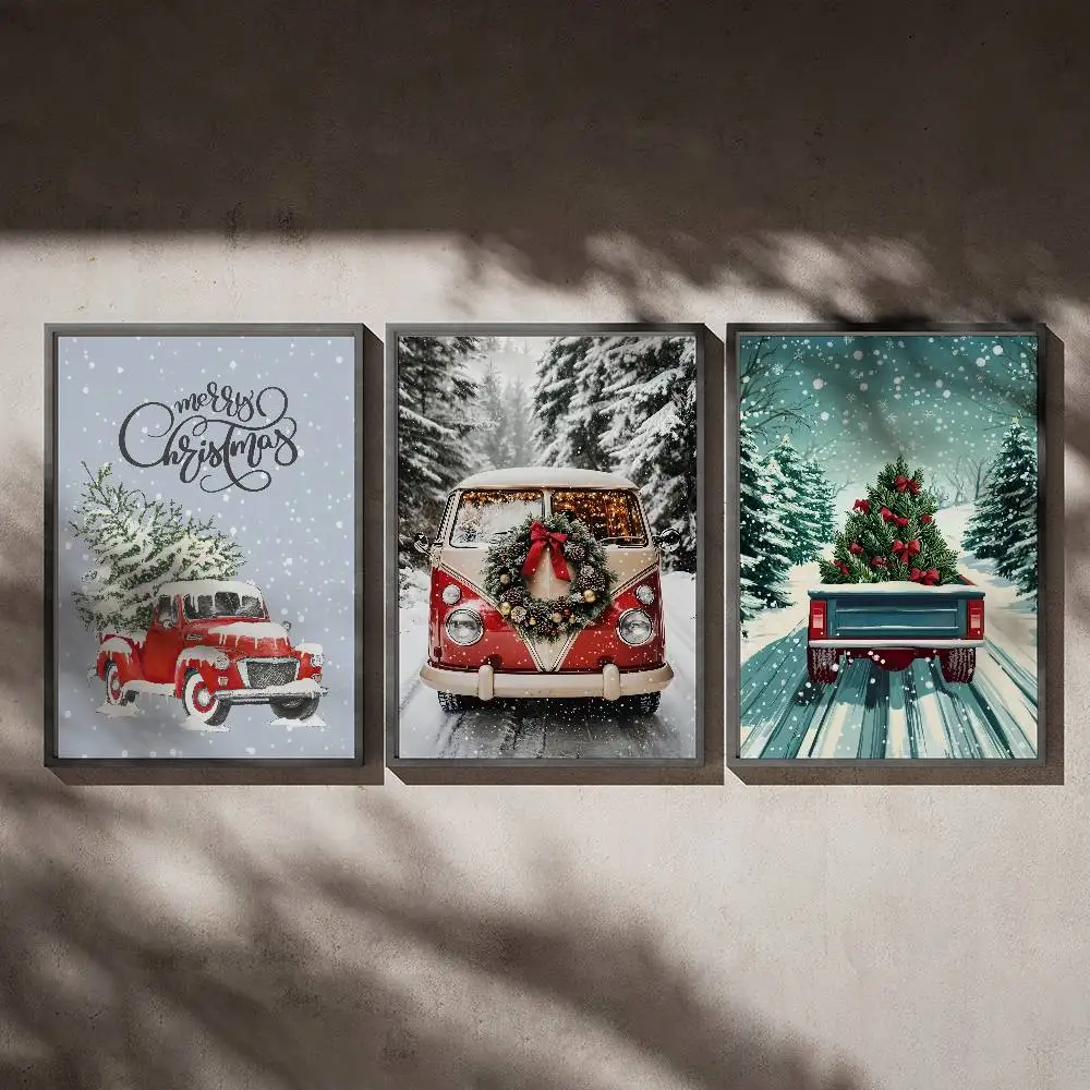 

Christmas Car Snow Cartoon Poster Posters,waterproof Paper Stickers,coffee Shops,bar Living Rooms