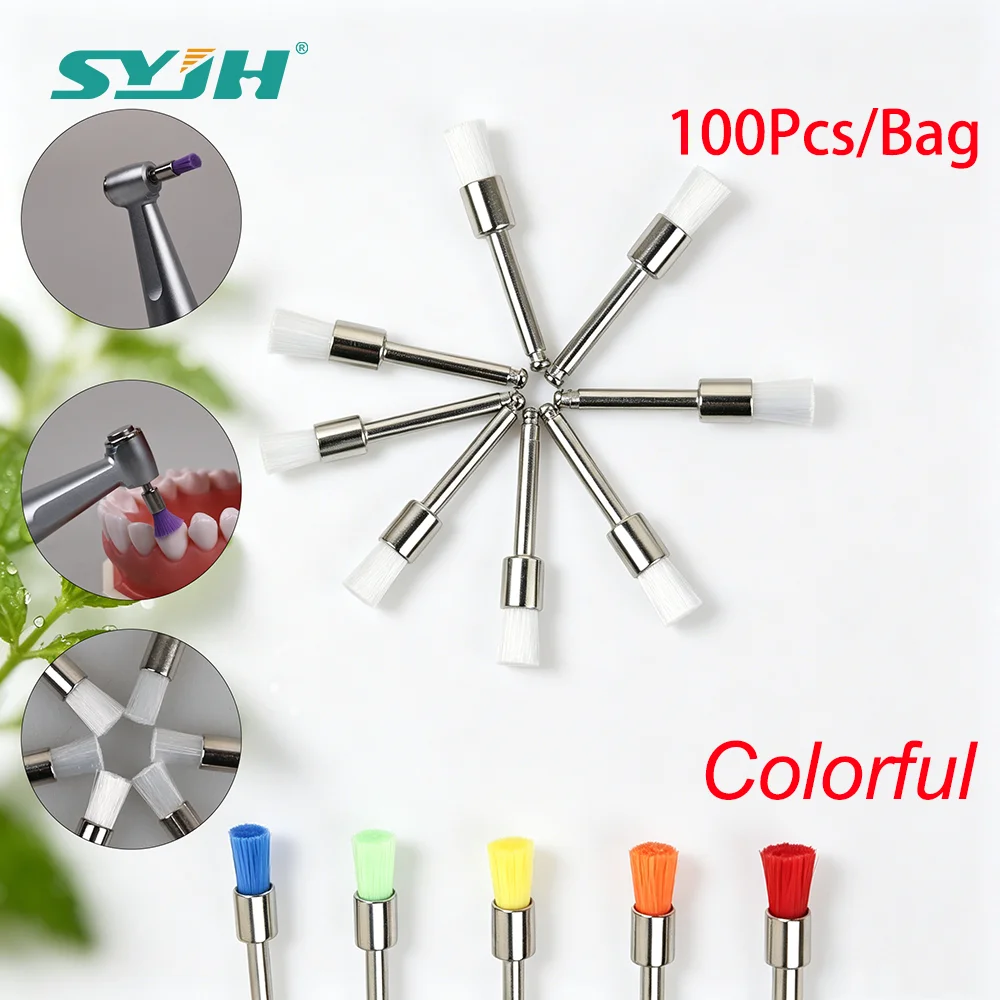 

SYJH Dental 100Pcs/Bag Colorful Nylon Polishing Brush RA Shank Dentistry Surface Cleaning Tool Stain Removal And Polishing Tool