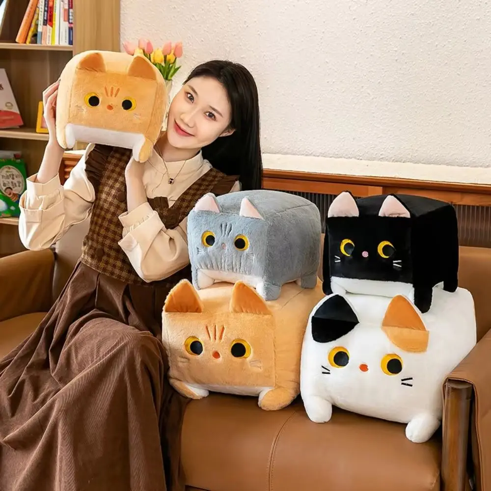 

Блок-кошка, квадратный кот, плюшевая игрушка, мягкая подушка, чучело, черная подушка с котом, кавайный домашний декор, плюшевая кукла с котенком