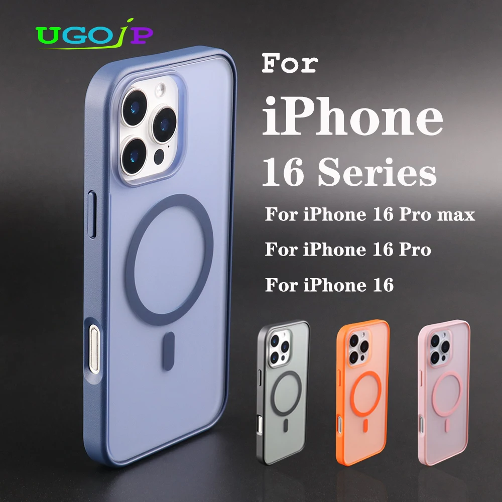 

UGOjP Magnetic Case For iPhone 16 Pro Max 16 Frosted Phone Case For iPhone 16 Pro Wireless Charger Matte Protective Back Cover