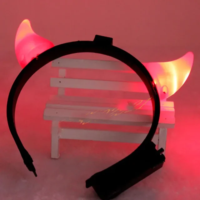 1szt Red Women Girls Boy Light Up Glow Horn Devil Demon Headband Makeup Party Ball Animal Ear Props Wedding Halloween