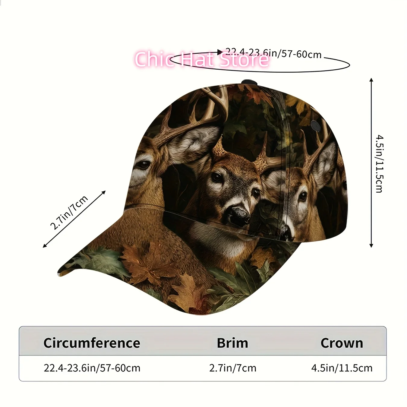 1pc of Autumn-Themed Deer Duo Print Baseball Cap - Adjustable Snapback, Featuring a Full-Body Vibrant Design with Realistic Deer