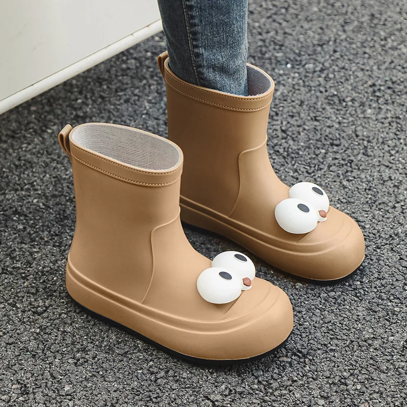 

Fashionable Cute Women's Mid-Calf Rain Boots Cartoon Low-Calf Water Boots Adult Four-Season Warm Waterproof Shoes