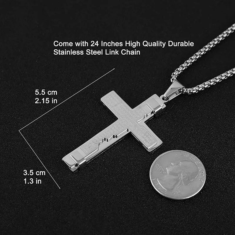 Schrift-Kreuz-Anhänger, Titanstahl, lichtecht, für Herren, personalisierbar, trendige Halsketten, Party, Modeschmuck – Detail 3