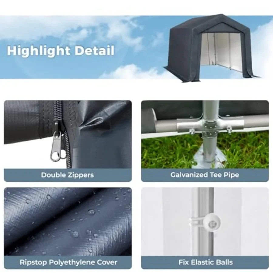 Portable outdoor carport garage for feet storage shelter shed, durable steel frame, gray finish, weather-resistant and easy to