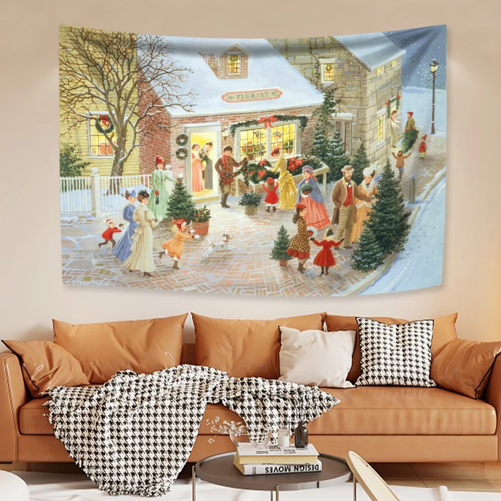 Christmas Poster Tapestry Santa Claus Home Decoration Wall Hanging Living Room Background Festival Gift Party Backdrop