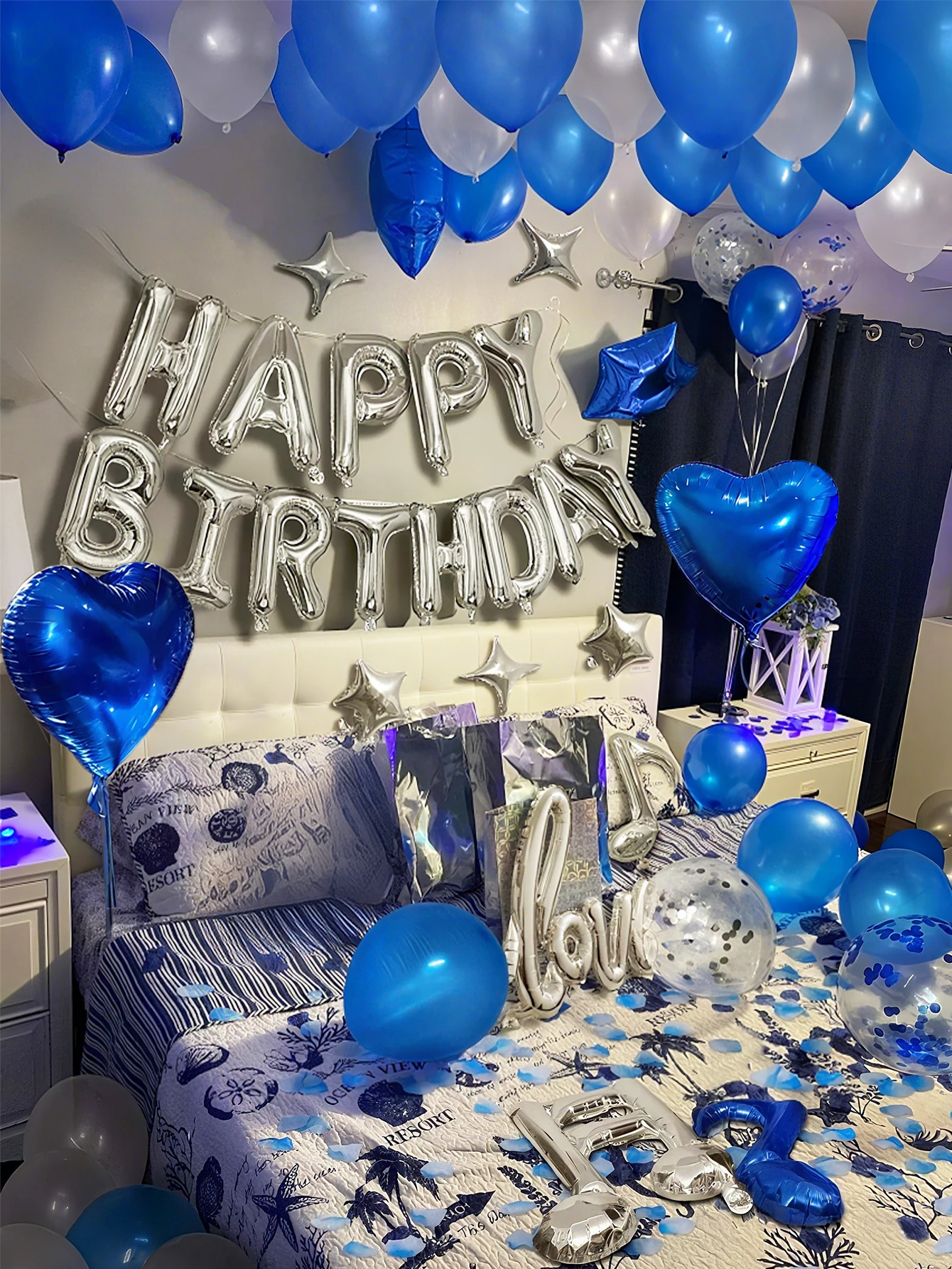 41 قطعة من بالونات عيد الميلاد السعيدة الزرقاء، مناسبة لحفلات أعياد الميلاد أو دش الزفاف، الخلفية أو الذكرى السنوية أو زينة عيد الحب #3