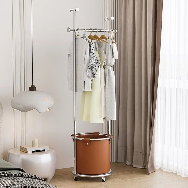 Light luxury clothes rack, floor to floor, bedroom, movable clothes rack, stainless steel porch, clothes rack, storage rack