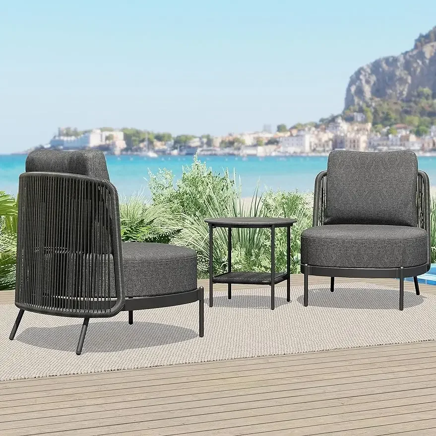 Outdoor Indoor Paola 3-Piece Conversation Seating Set - Low Slung Comfort, All-Weather PE Wicker, Water-Resistant Thick Cushions