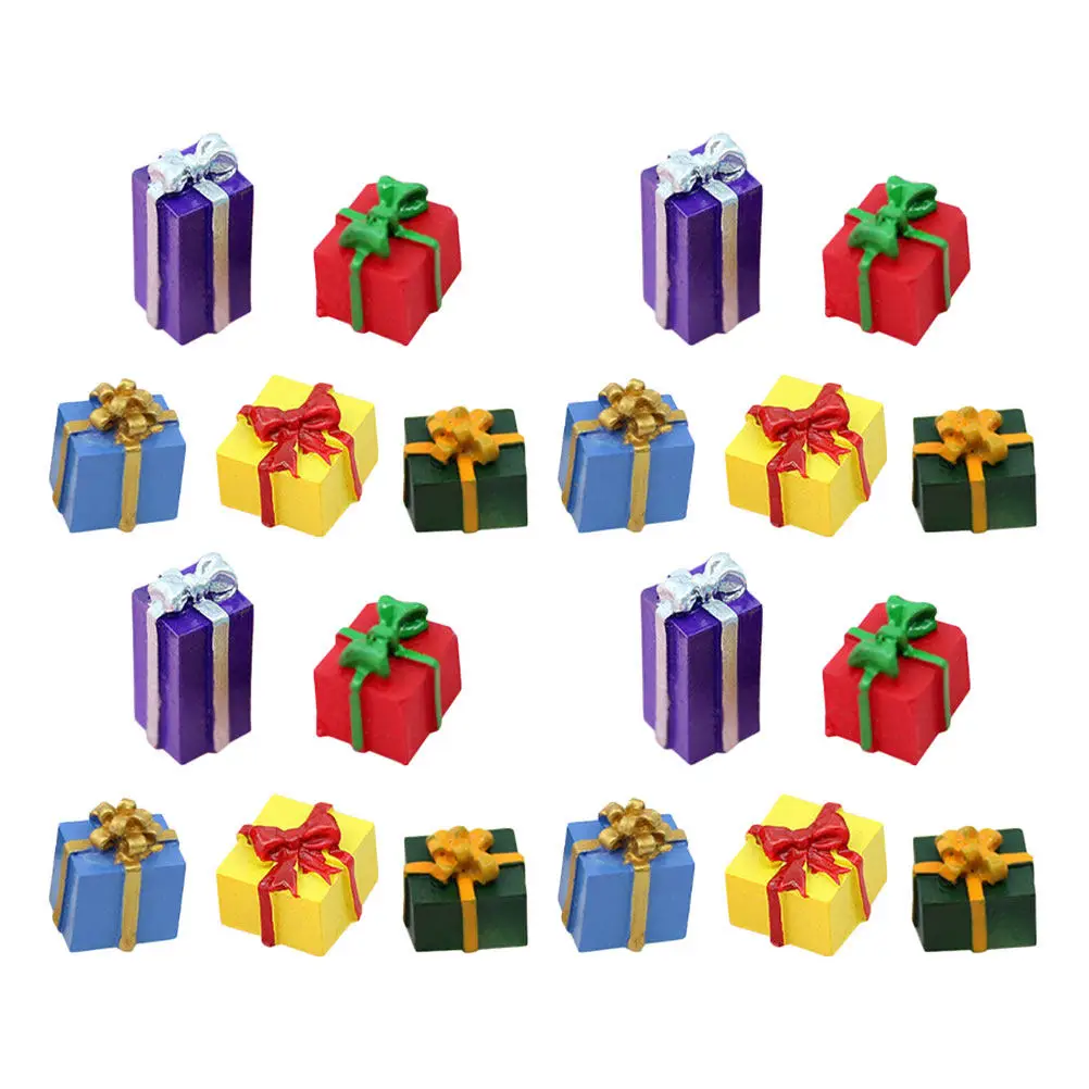

30Pcs Christmas Gift Box Models Mini Resin Ornament Set for Holiday Decor Crafts DIY Festive Display Dollhouse Accessories