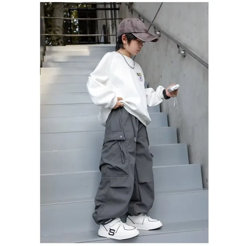 2026 Kinder Jungen Schicke Overalls UNITIM Herbst 4-14 Jahre Teenager Jungen Gerade Hose Locker Junge Elastischer Bund Hosenträger – Detail 15