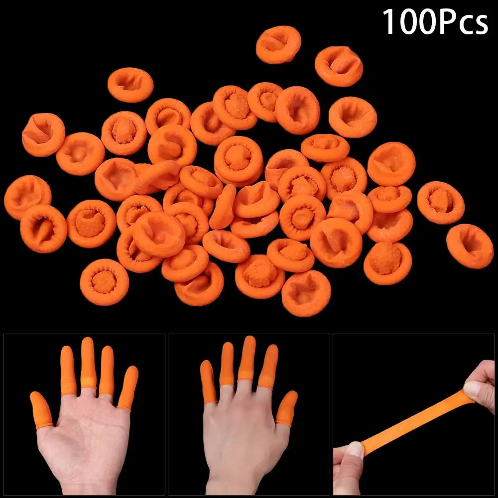 100PCS Non-slip Natural Latex Fingertip Protective Protector Gloves Orange Finger Cots Rubber Gloves Finger Cover