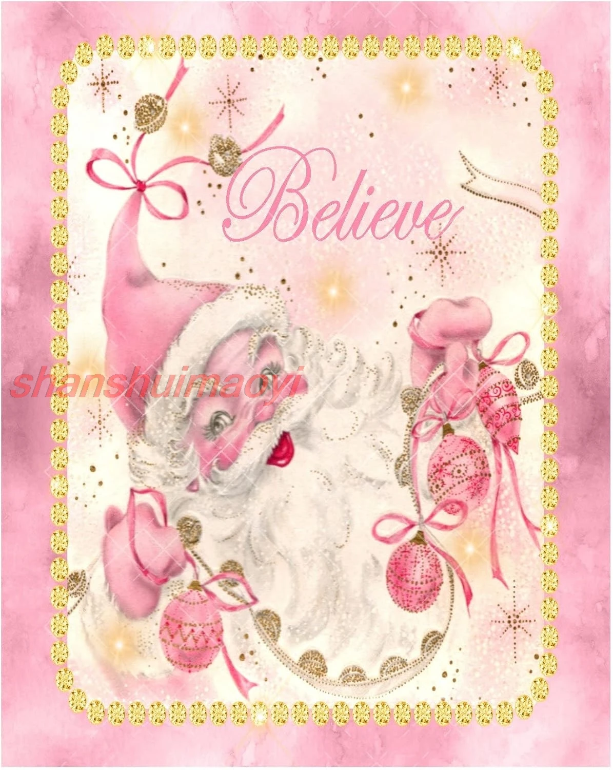 QISPIOD Believe Pink Santa Chic Christmas Retro Metal Tin Sign Iron Poster Art for Home Coffee Shop Bar Wall Decor 8x12 Inc SGH