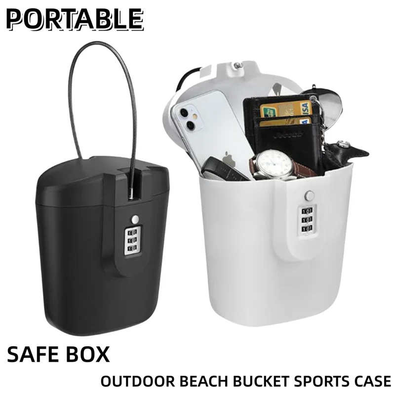 Preto New Portable Beach Bucket Senha Box Armazenamento ao ar livre Mini Phone Wallet Safe Boxs Portable Handle Designer Anti Falling